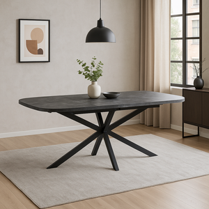 Burne jatkettava ruokap&ouml;yt&auml; 180/220x90 cm, betonikansi / mustat jalat