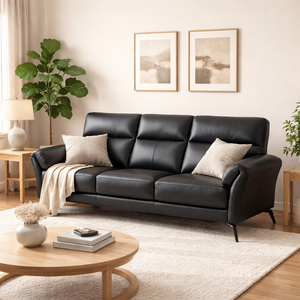 Ivalo 3-istuttava nahkasohva, musta