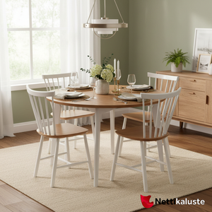 Lumme py&ouml;re&auml; ruokailuryhm&auml; 1+4, valkoinen/tammi