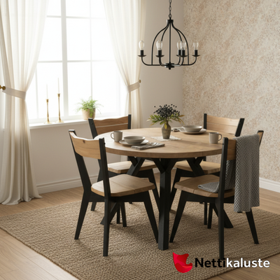 Lana py&ouml;re&auml; ruokailuryhm&auml; 1+4 &ndash; massiivim&auml;nty, jatkettava p&ouml;yt&auml;