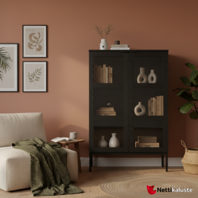 Siera lasiovikaappi, 120 cm, musta