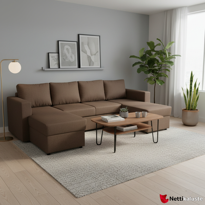 Susanna U-vuodedivaanisohva &ndash; Tilava vuodesohva kahdella s&auml;ilytystilalla