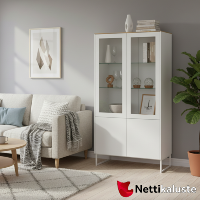 Suvi vitriini ovikaapeilla 154 cm, valkoinen/tammi