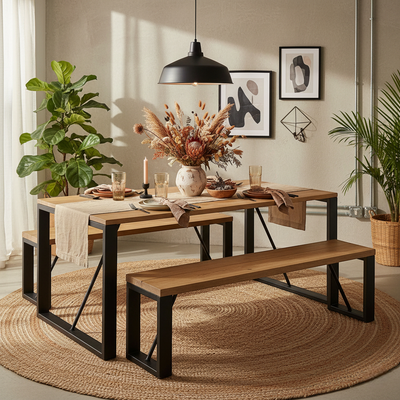 Edna 4-hengen ruokailuryhm&auml; penkeill&auml;, 140 cm