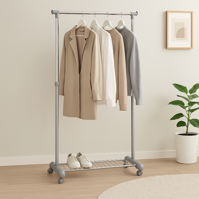 Metro-s&auml;ilytysvaaterekki py&ouml;rill&auml;, hopea