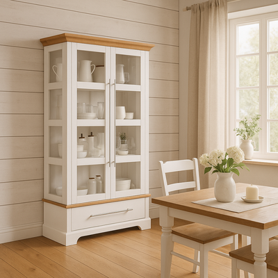 Nelly lasivitriini, valkoinen/hunaja – massiivimänty